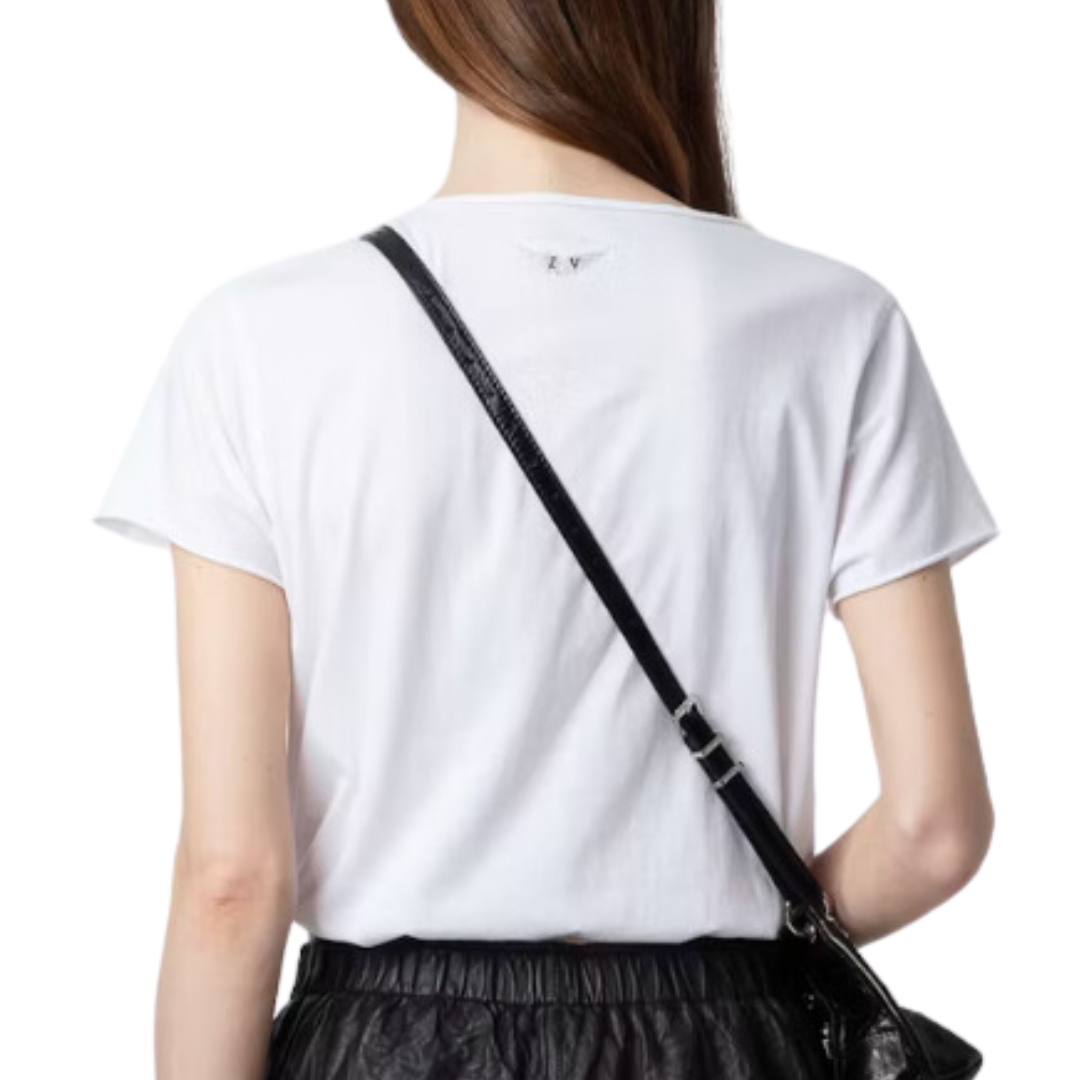 Tuni Diamante Wings Henley T-shirt in Blanc