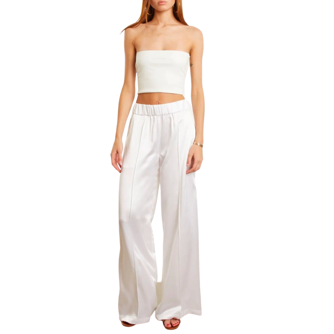 Silk Wide Leg Pintuck Pants in White