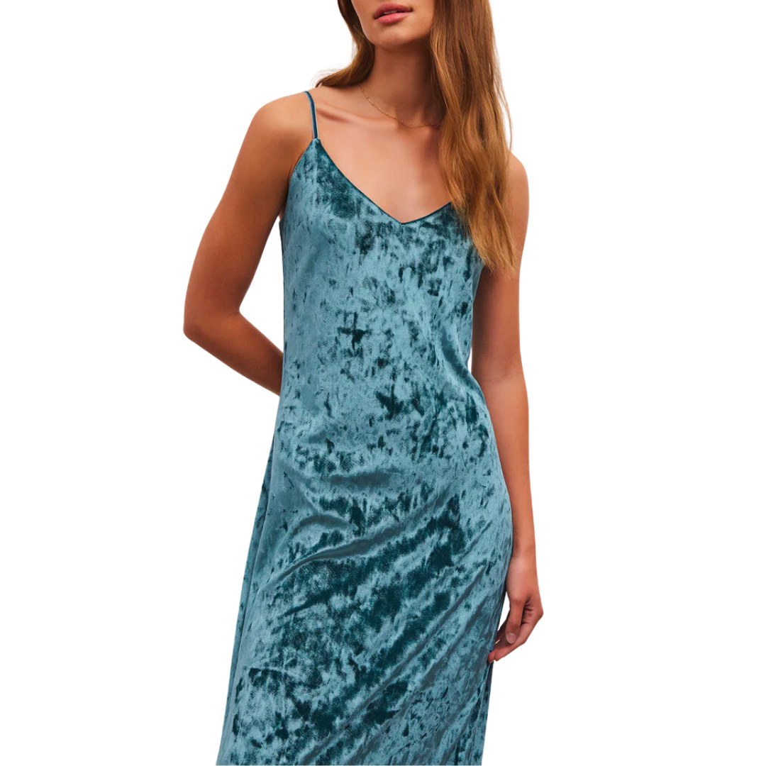 Selina Crushed Velvet Midi Dress in Abyss
