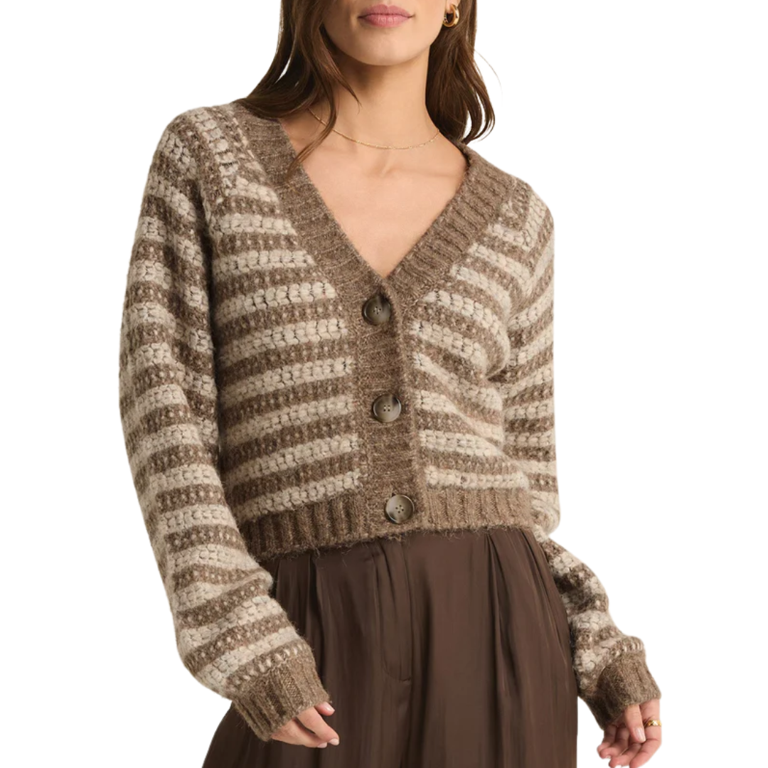 Este Metallic Stripe Cardigan in Campfire