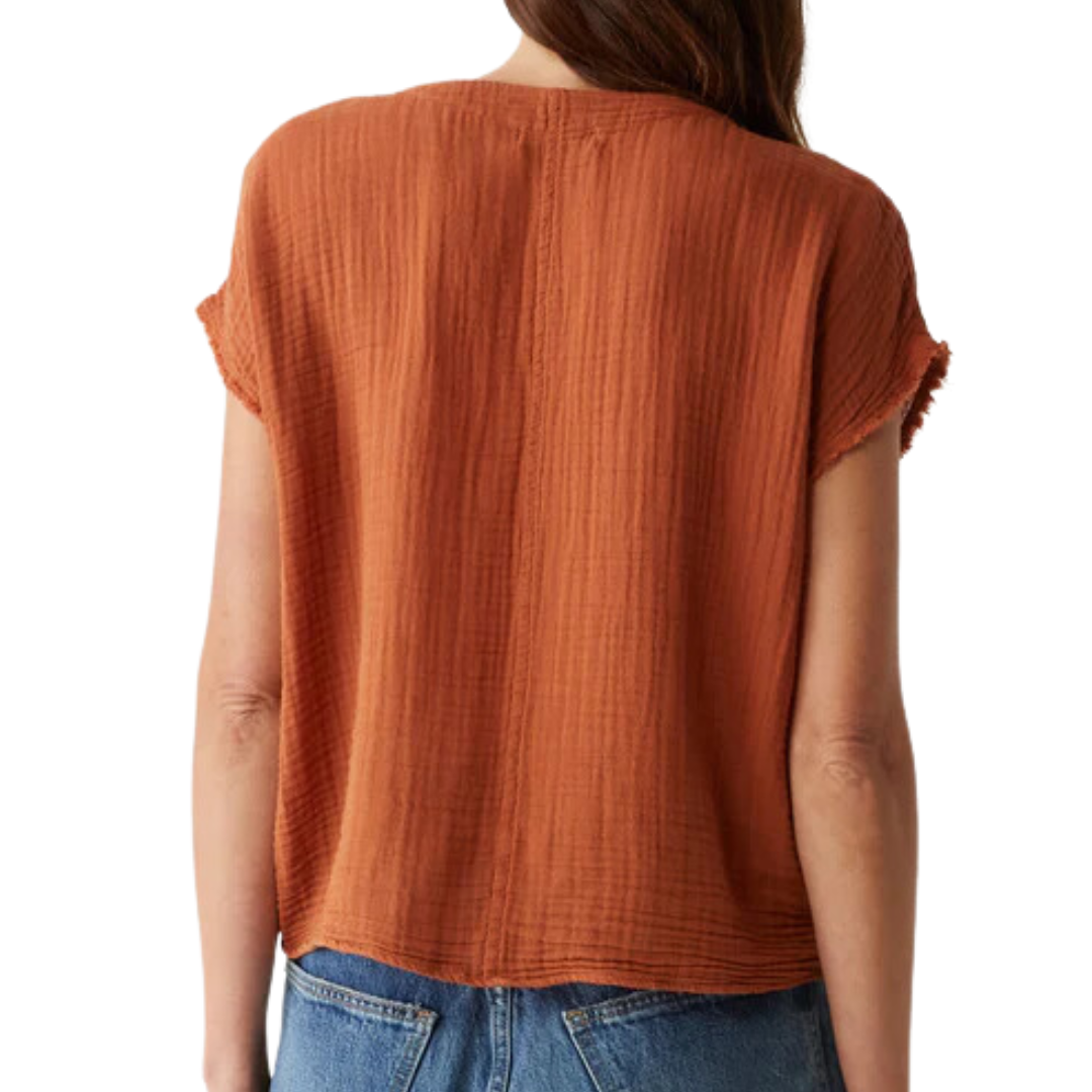 Evie Gauze Surplice Top in Toffee