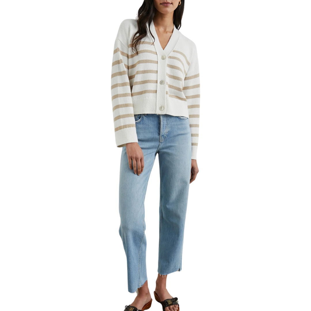 Geneva Cardigan in Sand Stripe