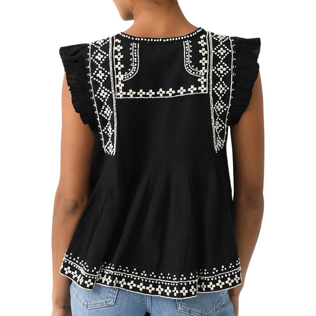 Mille Flutter Sleeve Top in Black