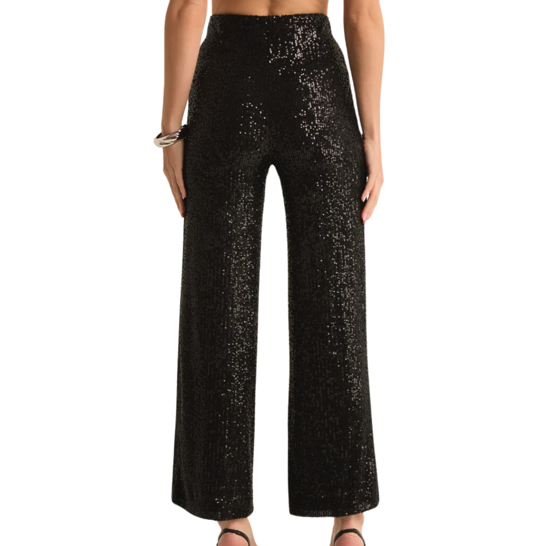 Skylar Sequin Cropped Pant in Black