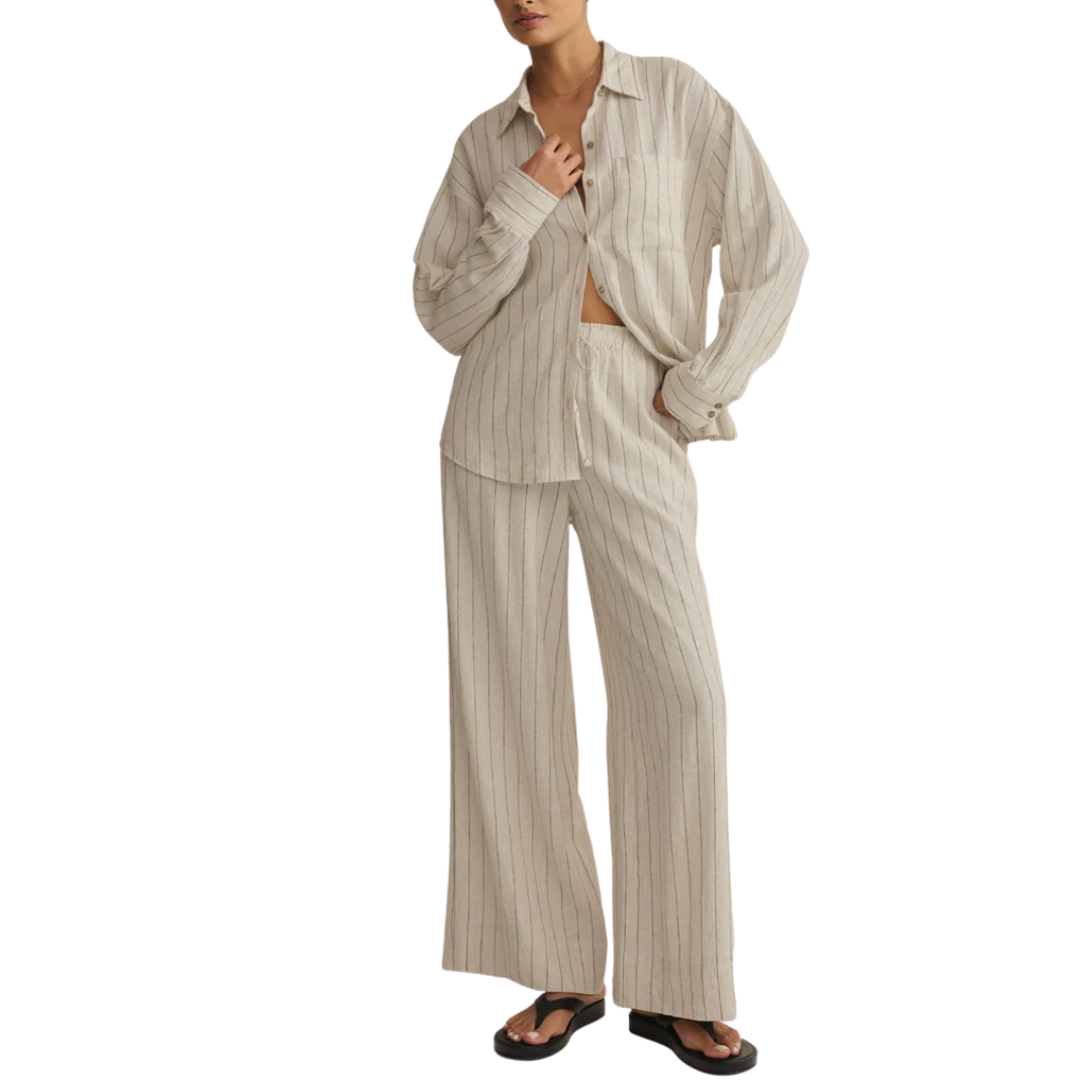 Henri Striped Wide Leg Pant in Linen