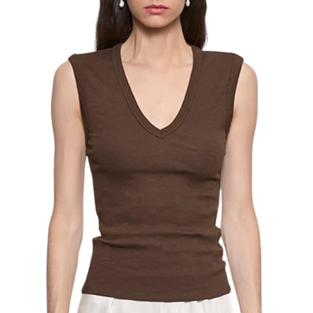 Textured Rib Sleeveless V in Chocolate