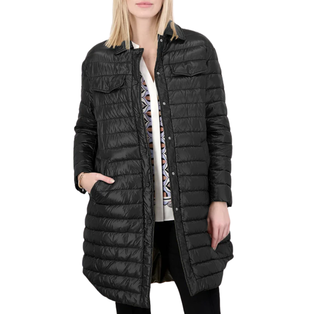 Lightweight Button Up Padded Coat in Black