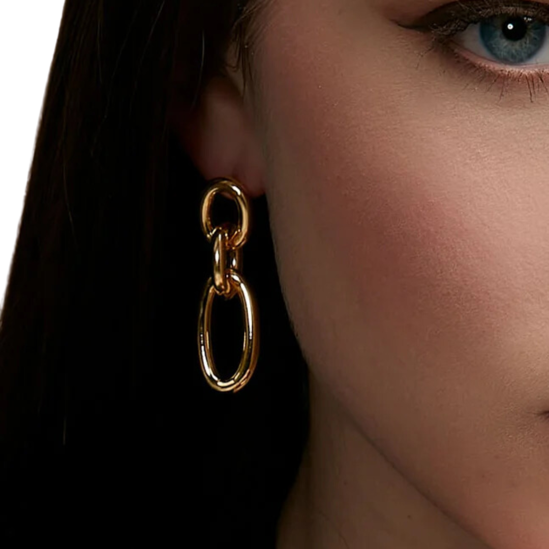 Double Oval Link Drop Earring in Gold