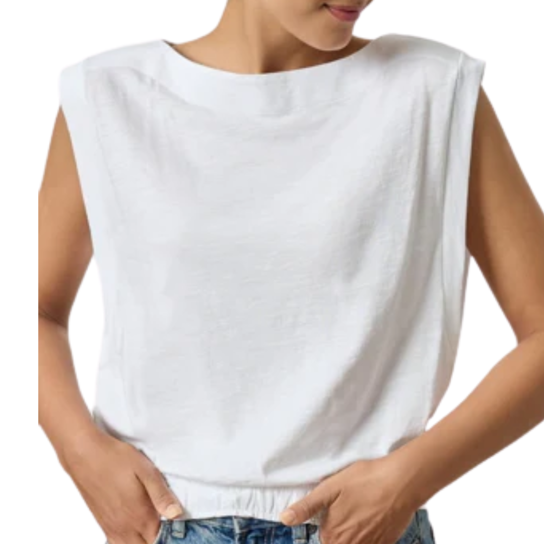 Elastic Hem Boatneck Top in White
