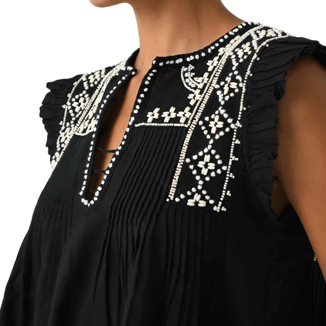 Mille Flutter Sleeve Top in Black
