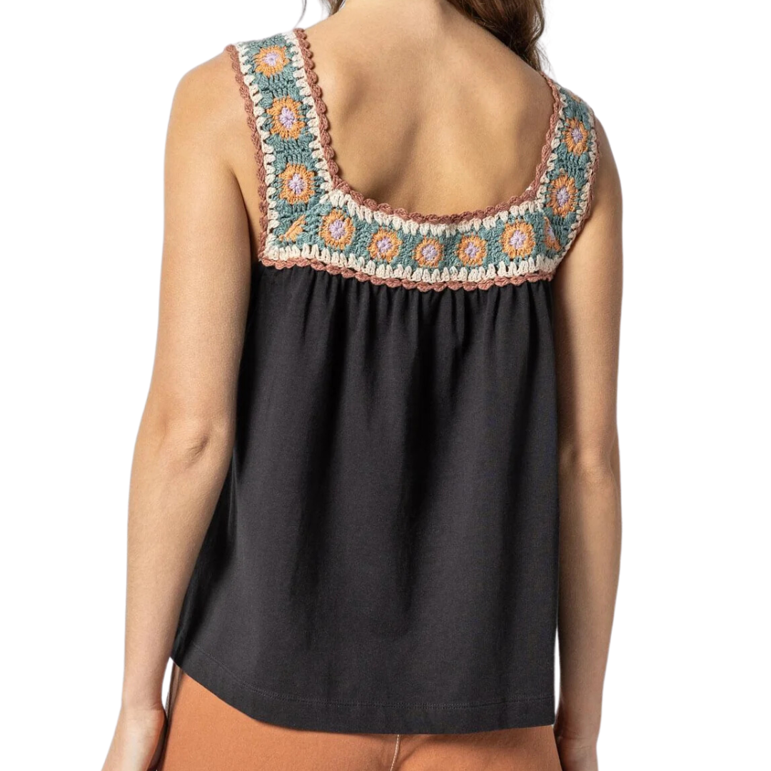 Crochet Trim Tank in Black Multi