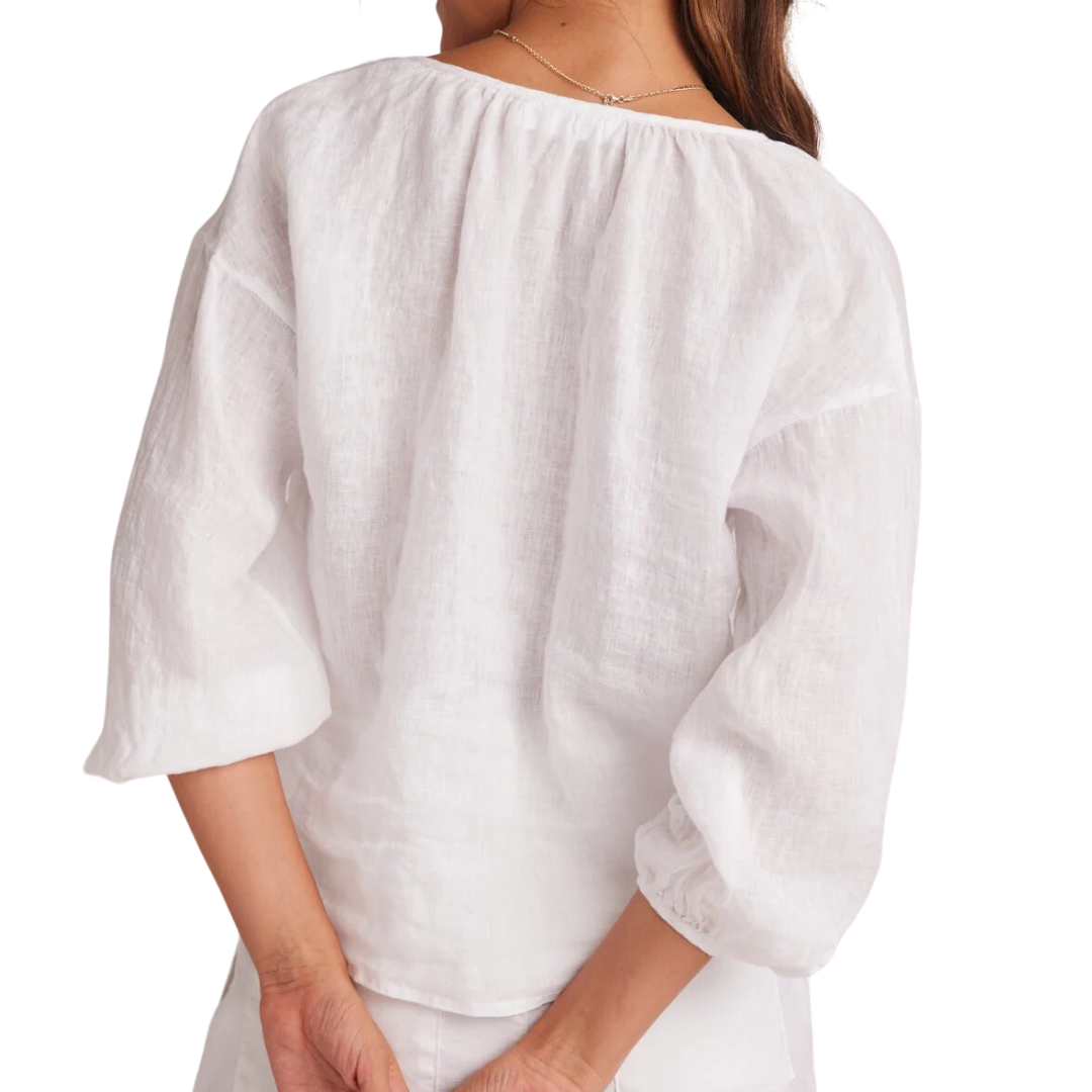Shirred Neck Blouse in White