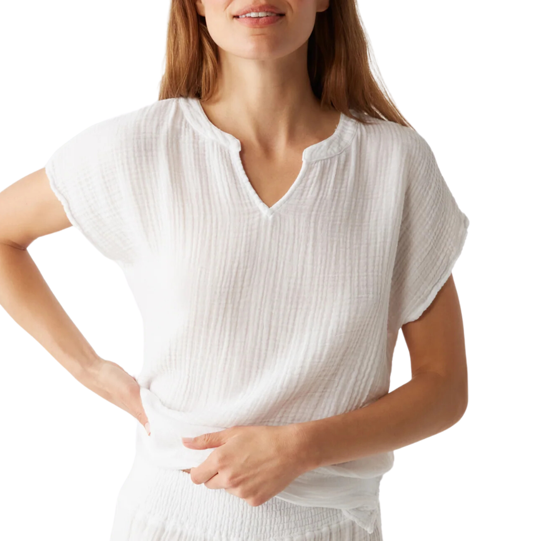 Naomi Split Neck Top in White