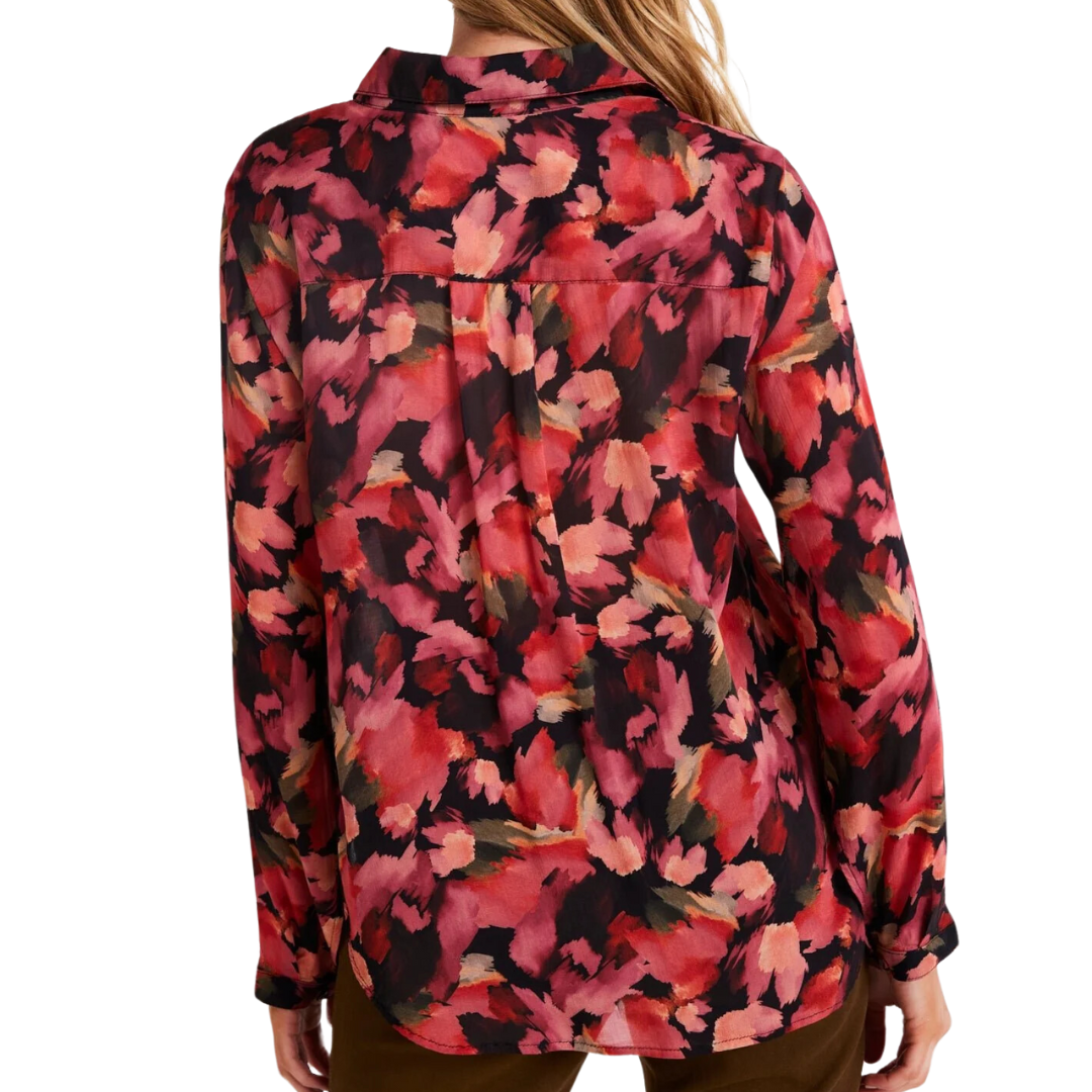 Full Button Down Hipster Shirt in Autumn Bloom Print