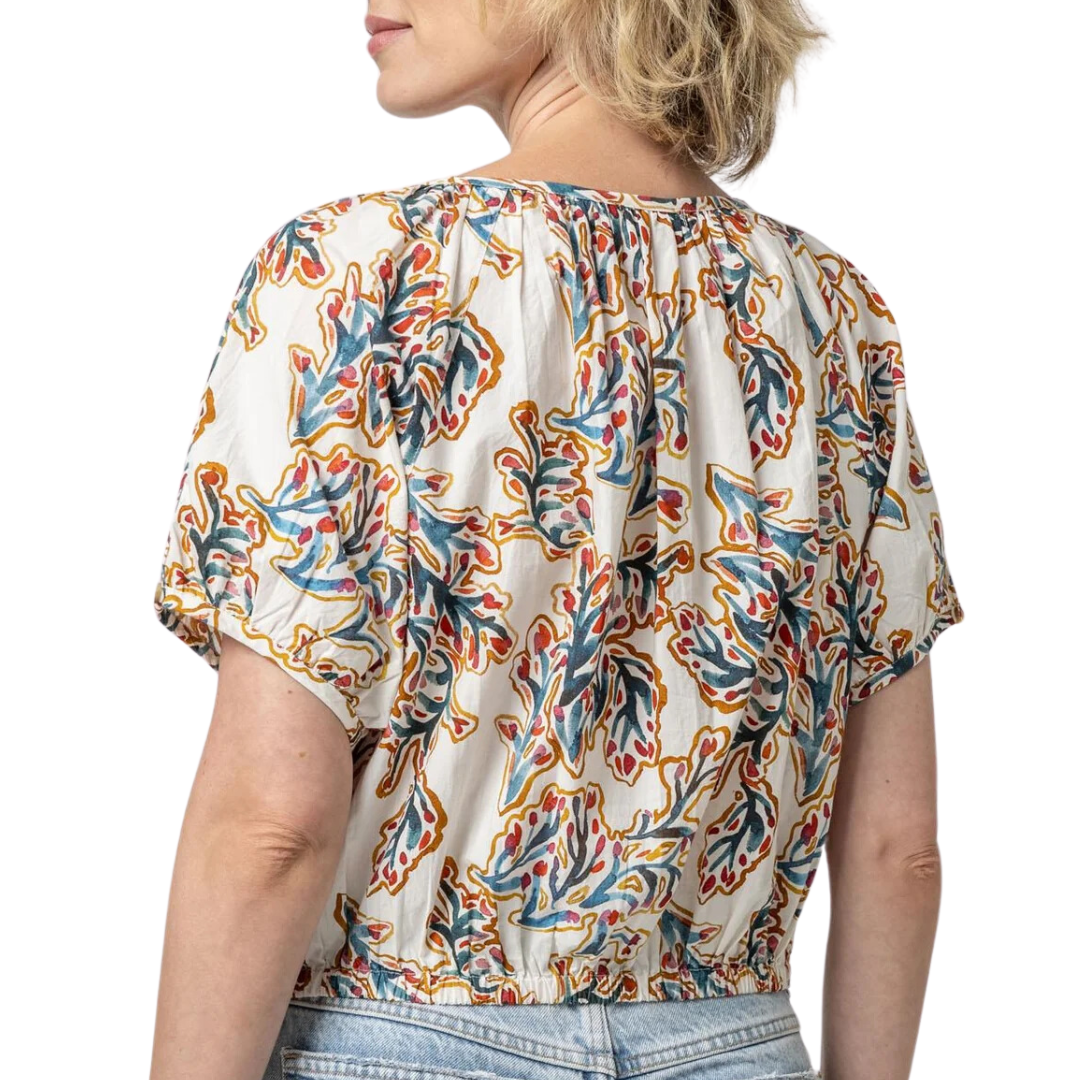 Elastic Hem Button Front Top in Spring Watercolor