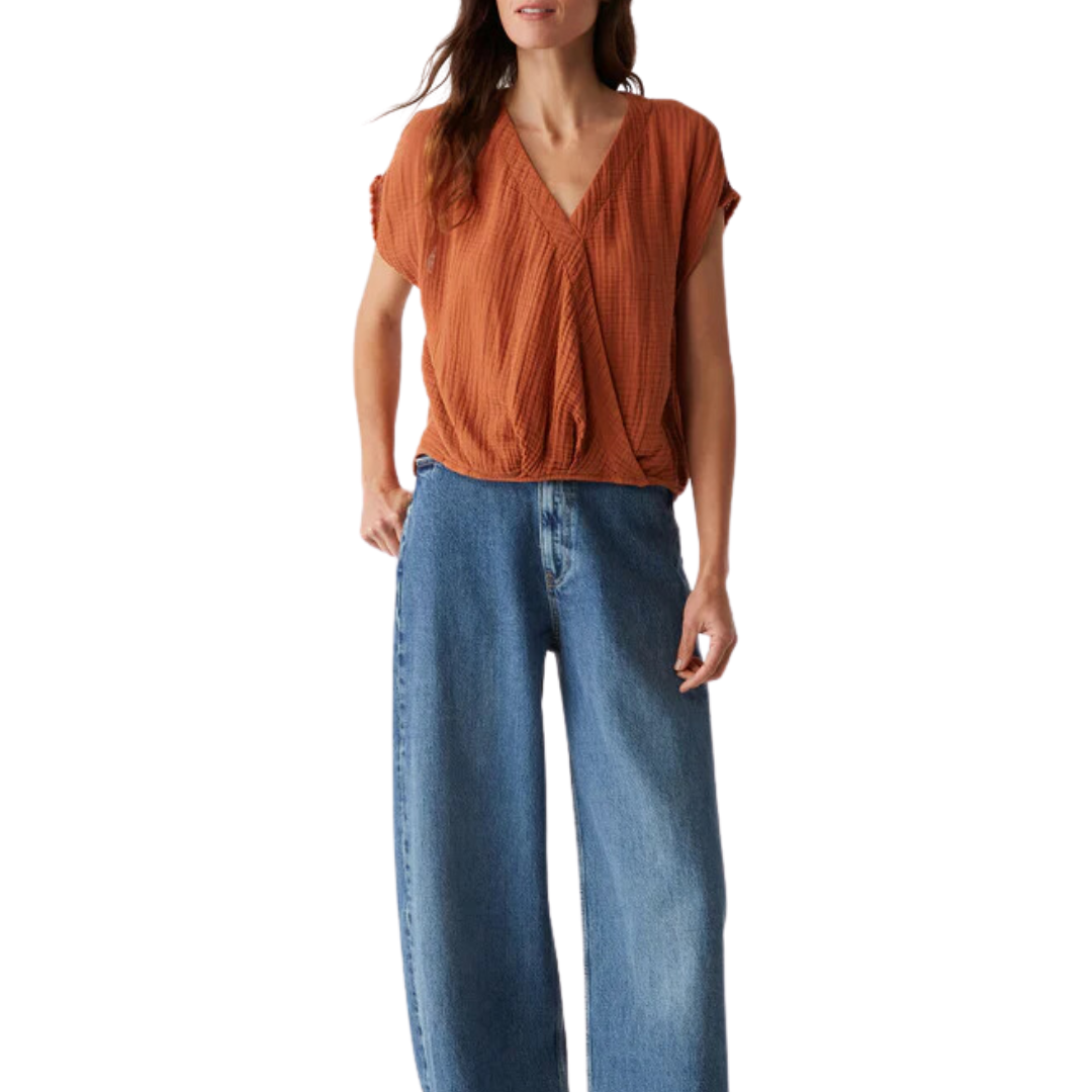 Evie Gauze Surplice Top in Toffee