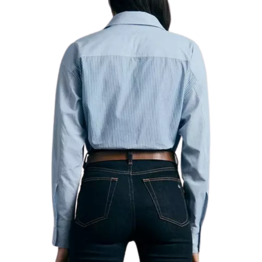 Kenna Cotton Button Down Stripe Shirt in Light Blue Stripe