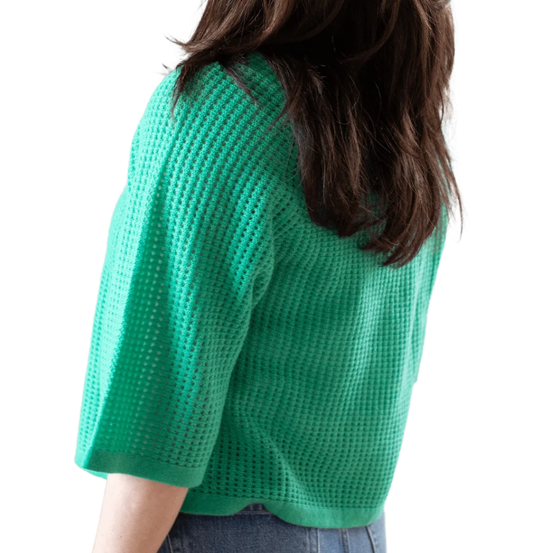 Short Sleeve Mesh Raglan Crew in Peapod
