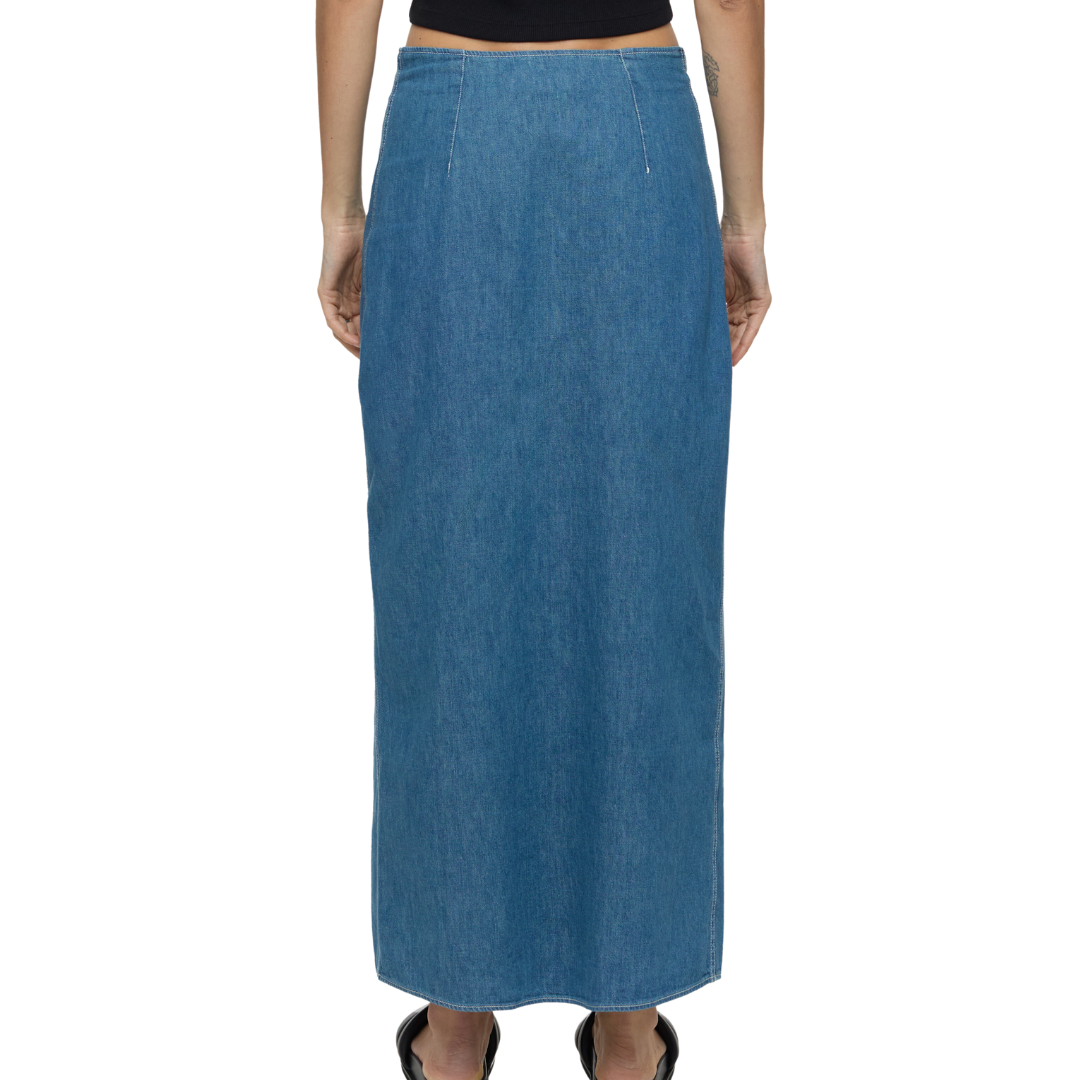 Denim Wrap Skirt in Mid Blue