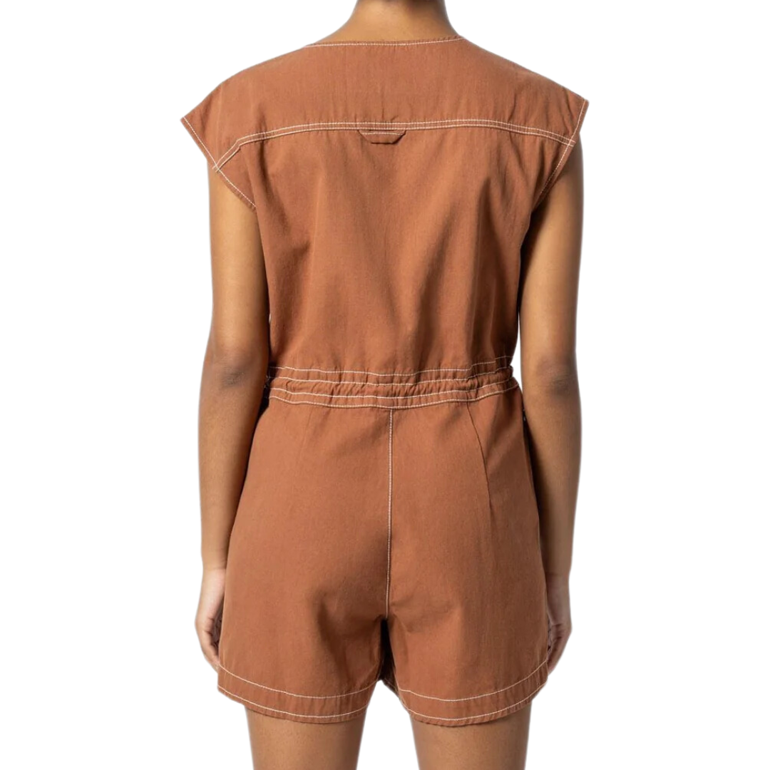 Short Sleeve Canvas Romper in Bronze