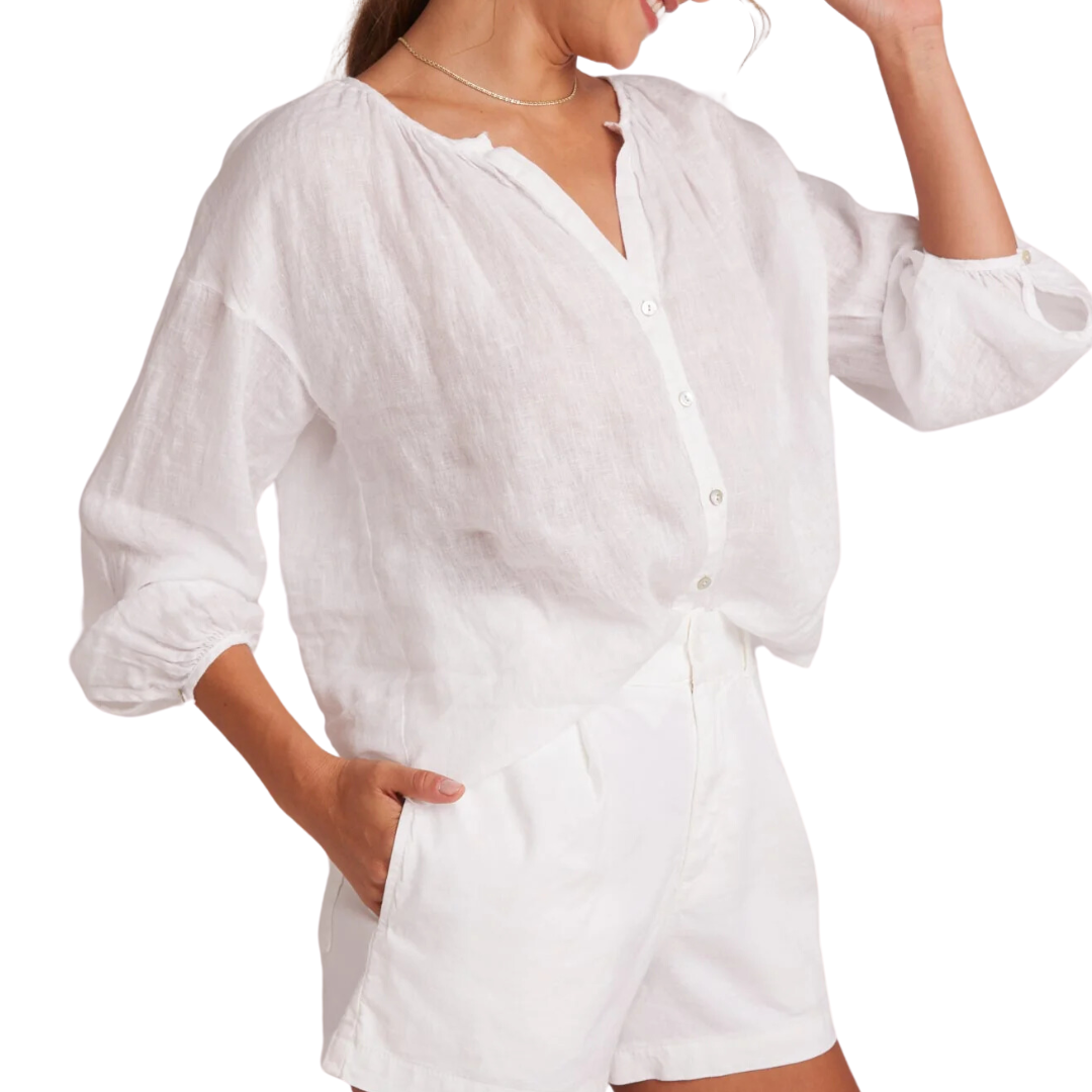 Shirred Neck Blouse in White