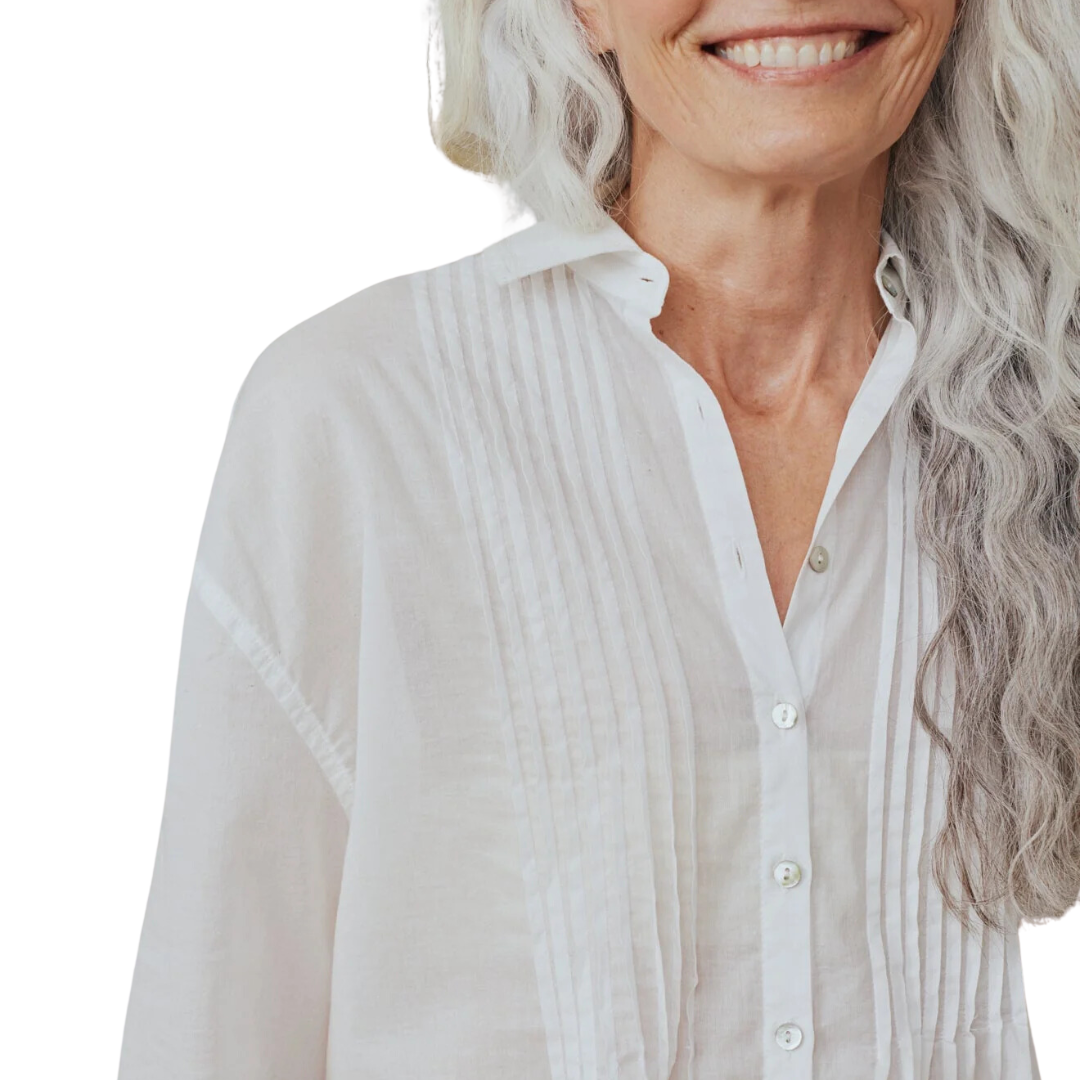 Pintuck Flowy Shirt in White