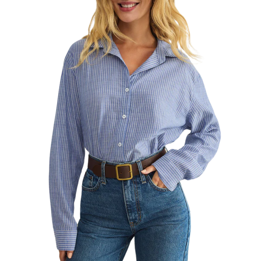 Seaport Striped Button Up Shirt in Sky Blue
