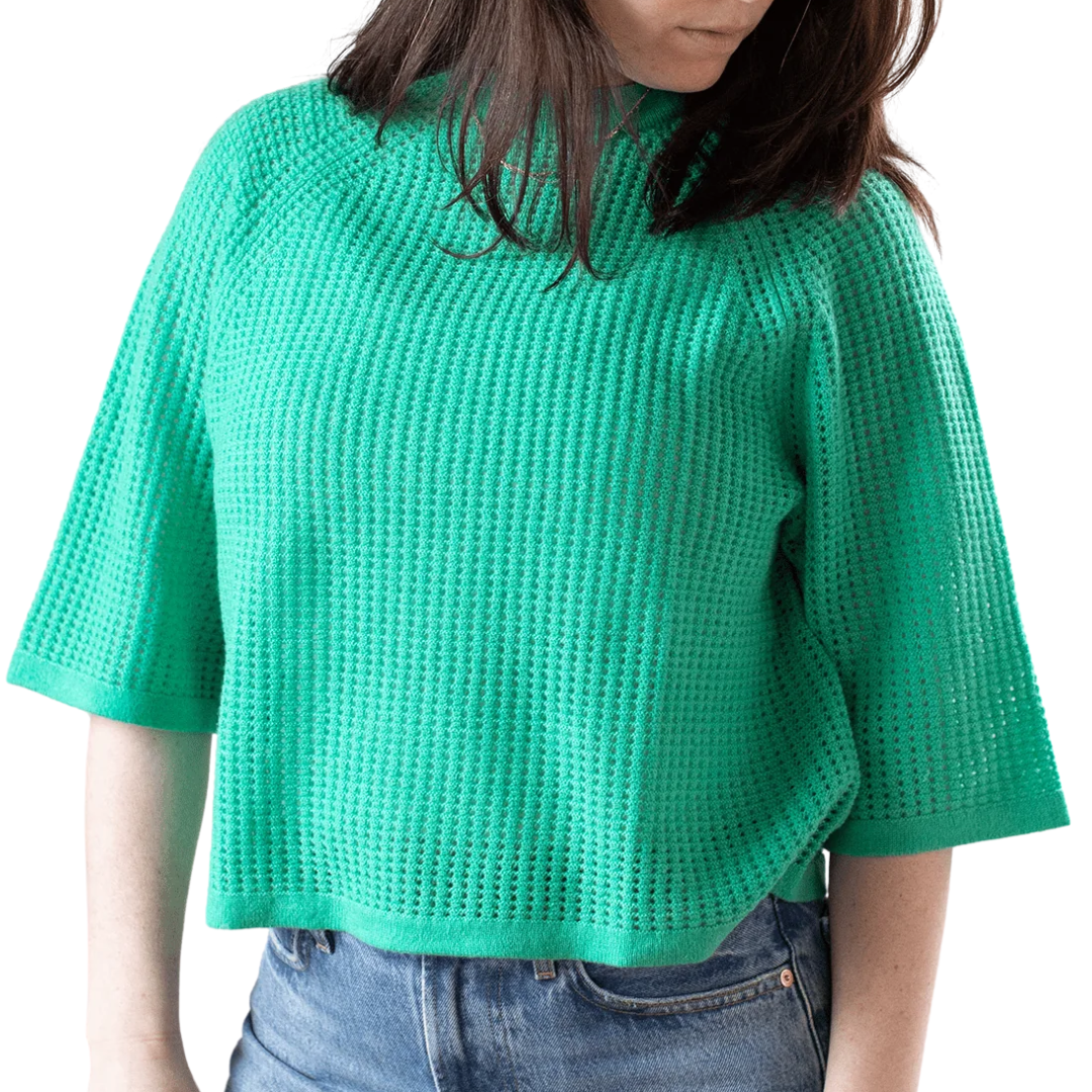 Short Sleeve Mesh Raglan Crew in Peapod