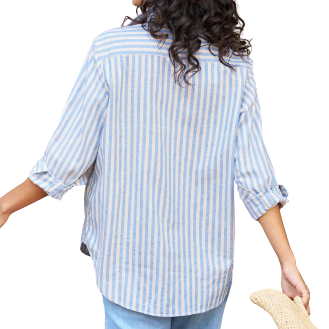 Eileen Relaxed Button-Up Shirt in Blue and White Stripe