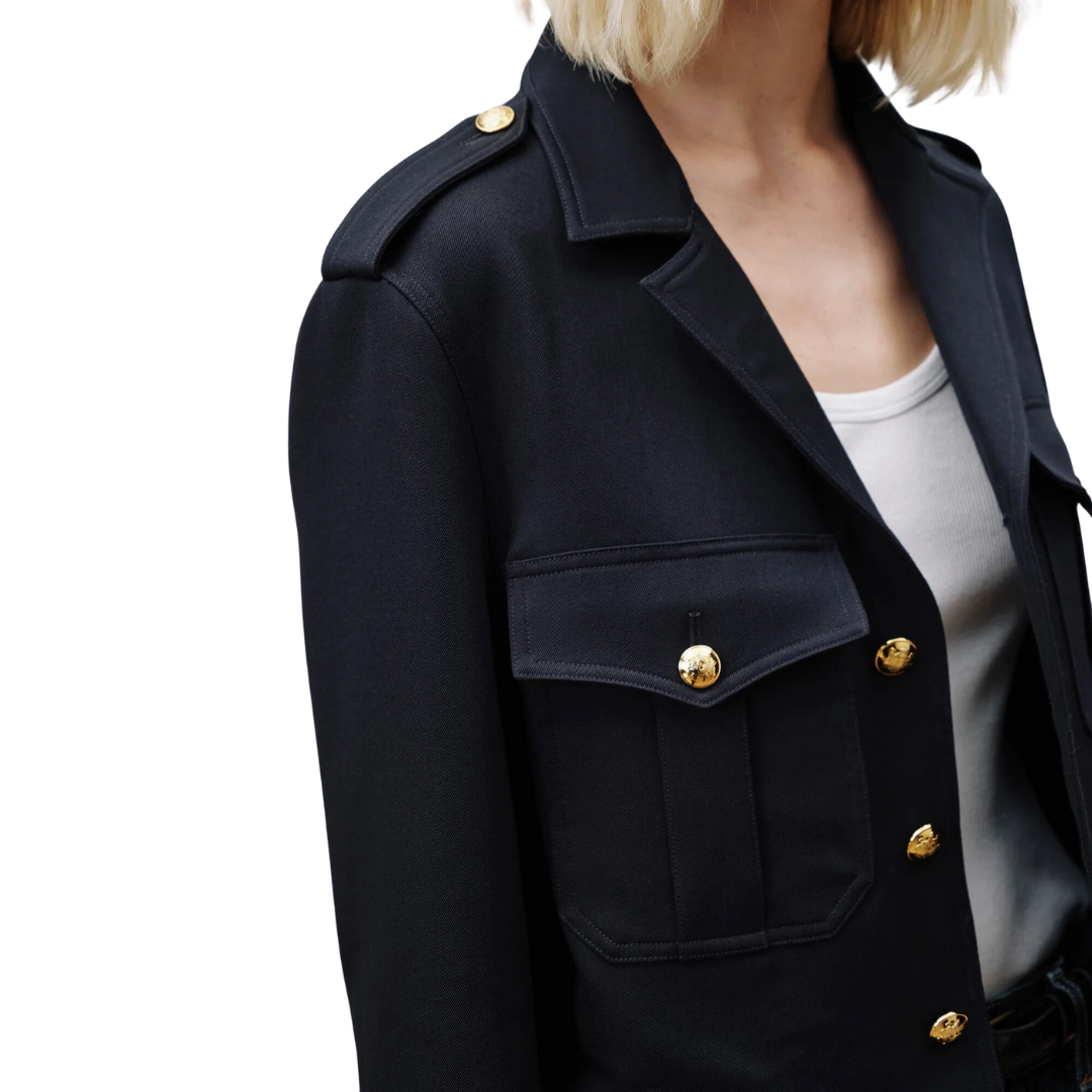 Lourdes Cropped Military Blazer in Midnight