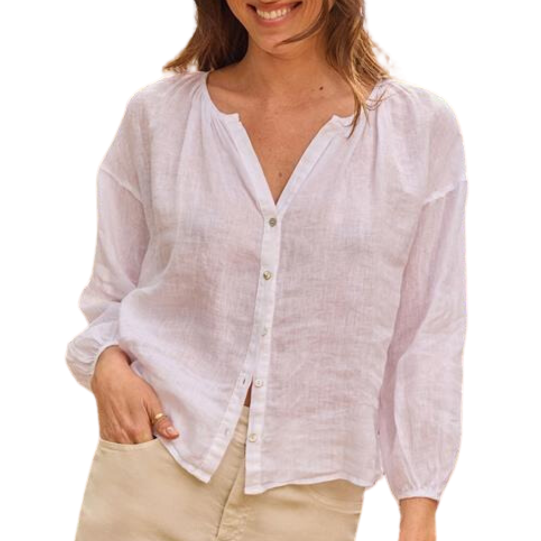 Shirred Neck Blouse in White