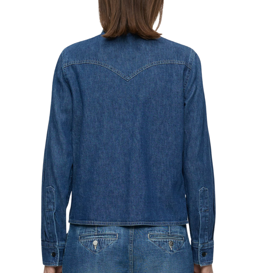 Denim Western Shirt in Mid Blue