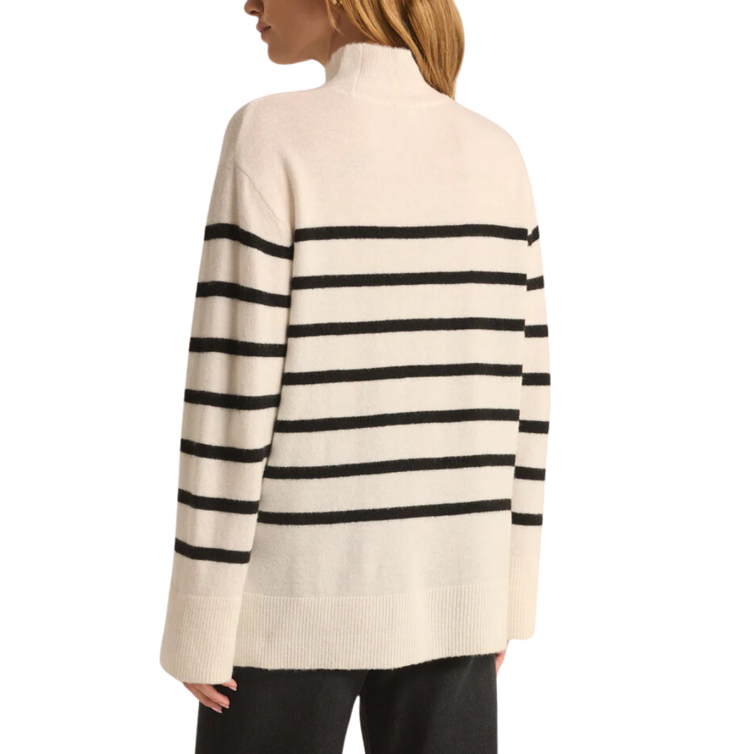 Fin Stripe Turtleneck Sweater in Sea Salt
