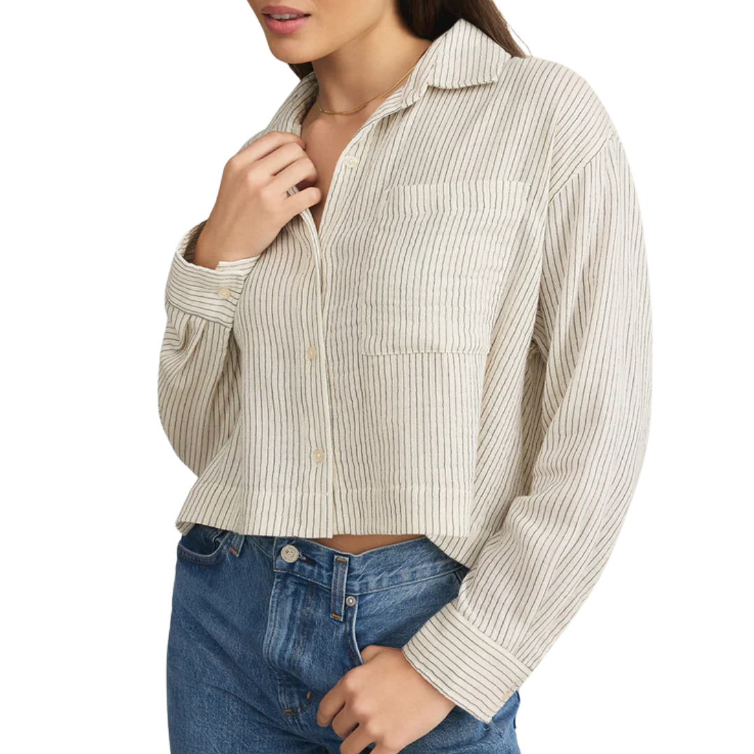 Del Mar Cotton Gauze Striped Shirt in Natural