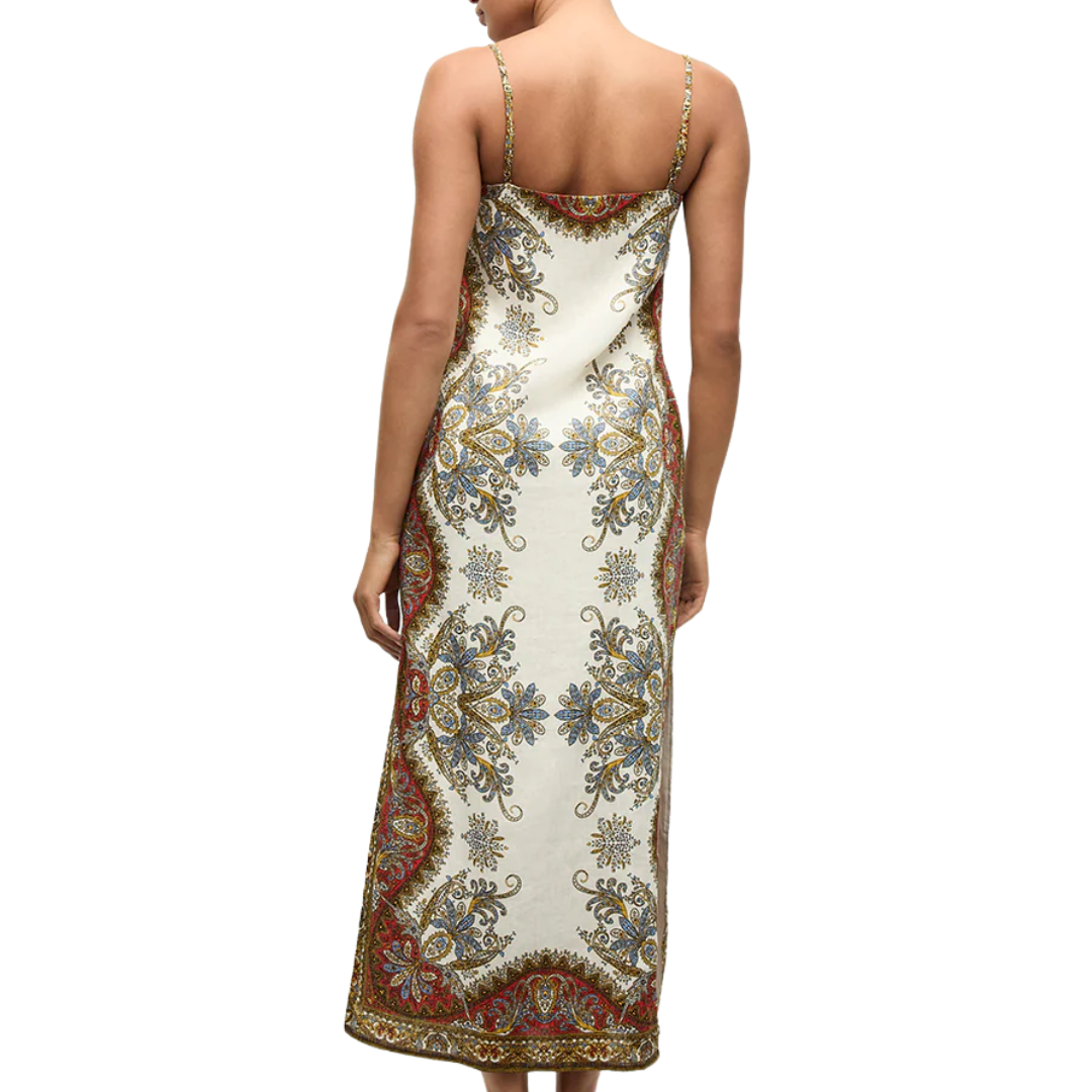 Petra Linen Dress in Dove/Red Multi