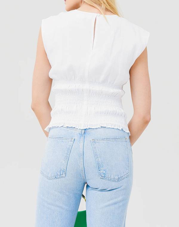 Smocked Sleeveless Top in Blanc
