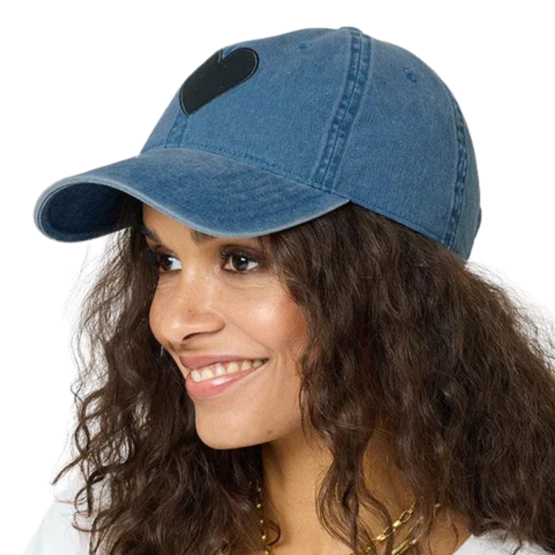 Baseball Hat Denim Imperfect Heart in Denim-Black