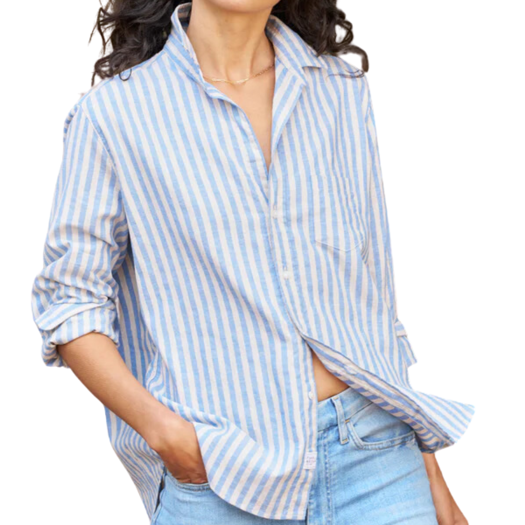 Eileen Relaxed Button-Up Shirt in Blue and White Stripe