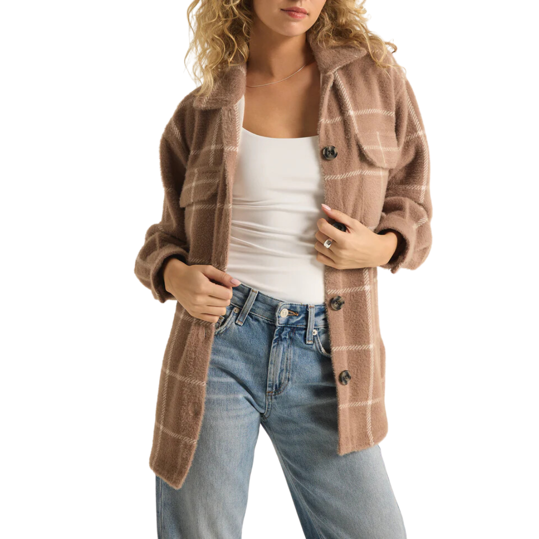 Plaid Tucker Jacket in Heather Taupe