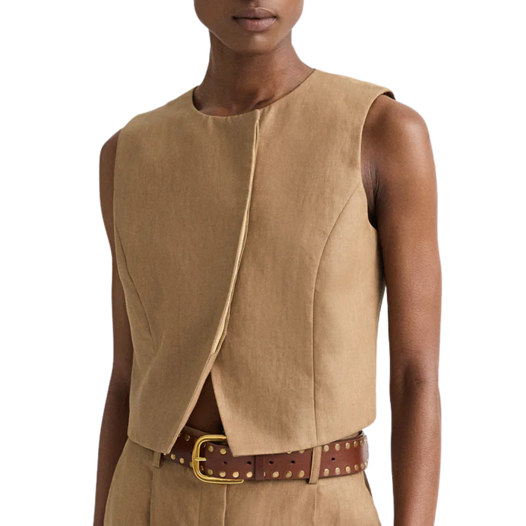 High Neck Hidden Placket Vest in Ermine