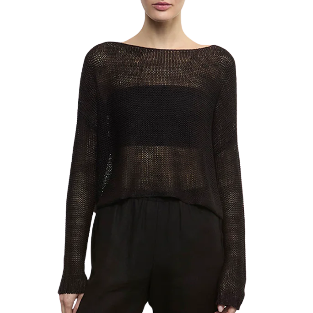 Linen Knit Bateau Sweater in Black
