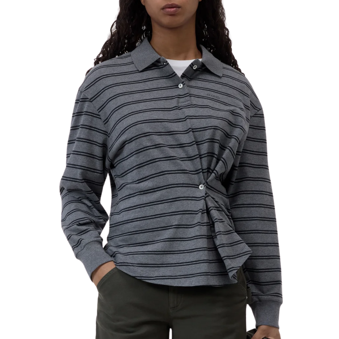 Polo Top With Wrap Detail in Dark Grey Melange