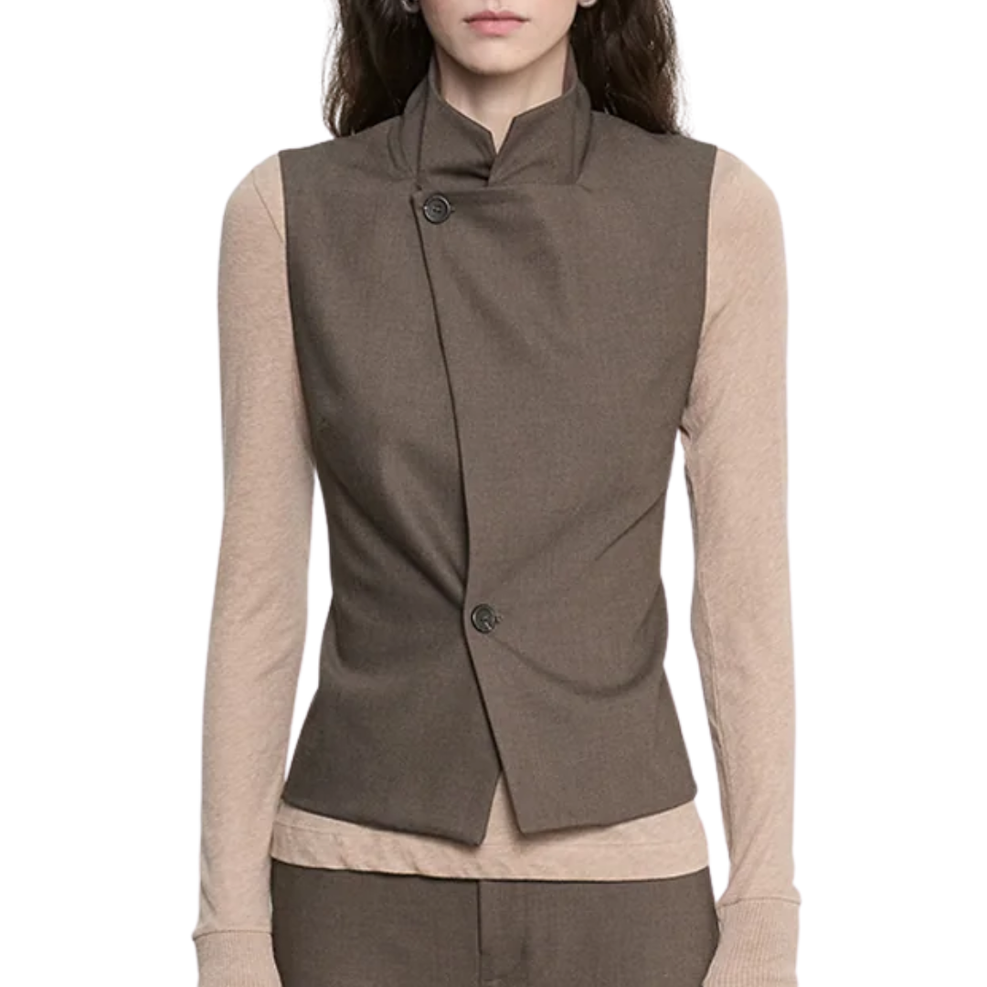 Suiting Hi-Neck Vest in Brown Heather