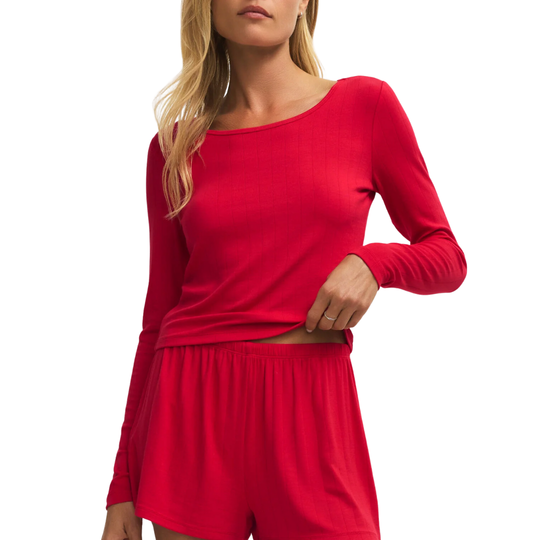 Felt Cute LS Rib Top in Kiss Me Red