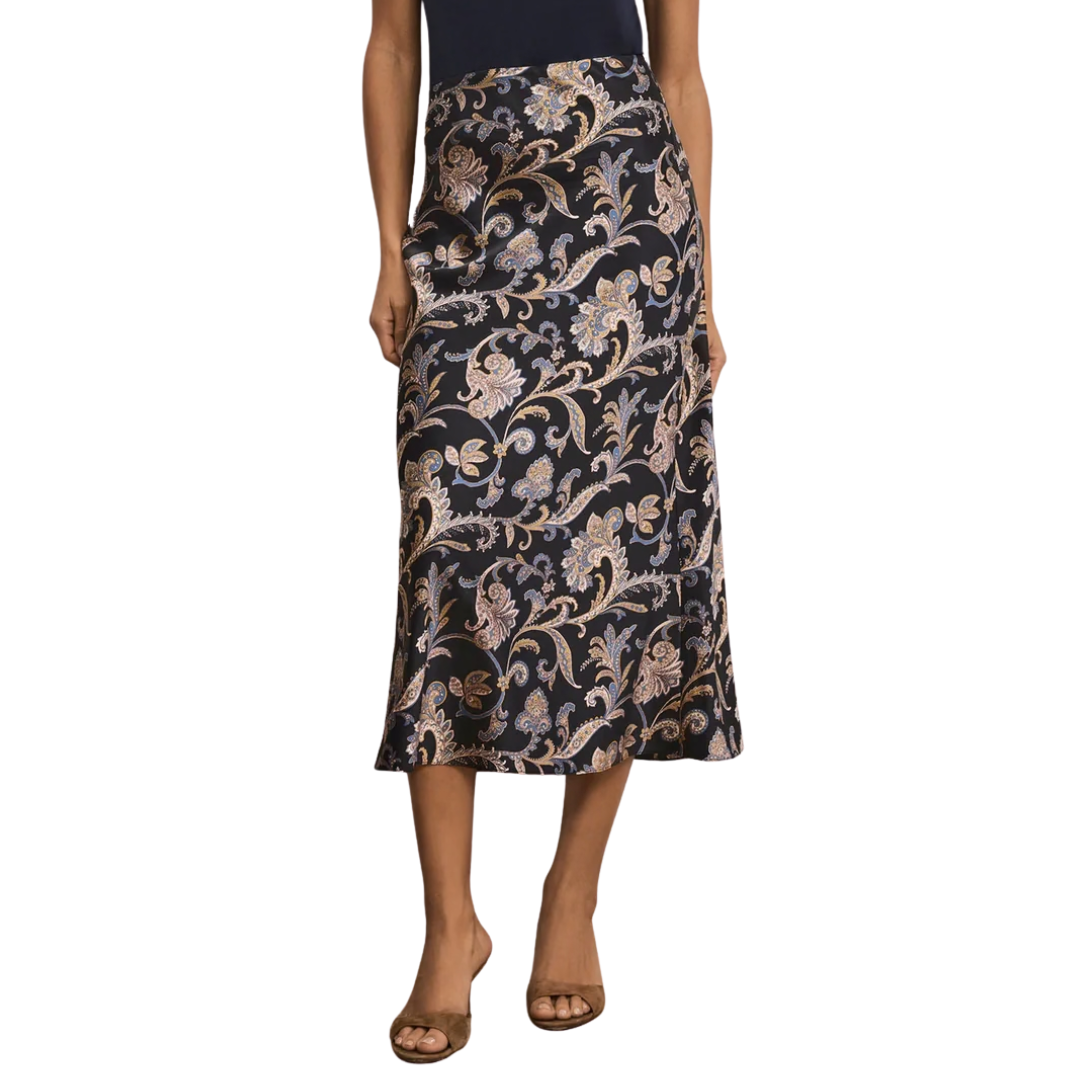 Clover Paisley Midi Skirt in Black Multi