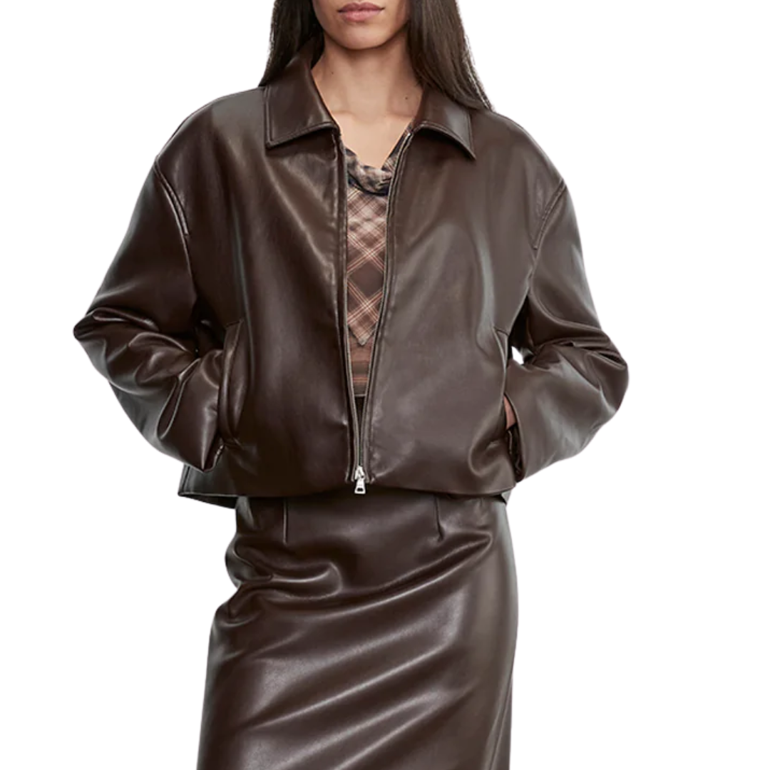 Leather Minimal Jacket in Dark Brown