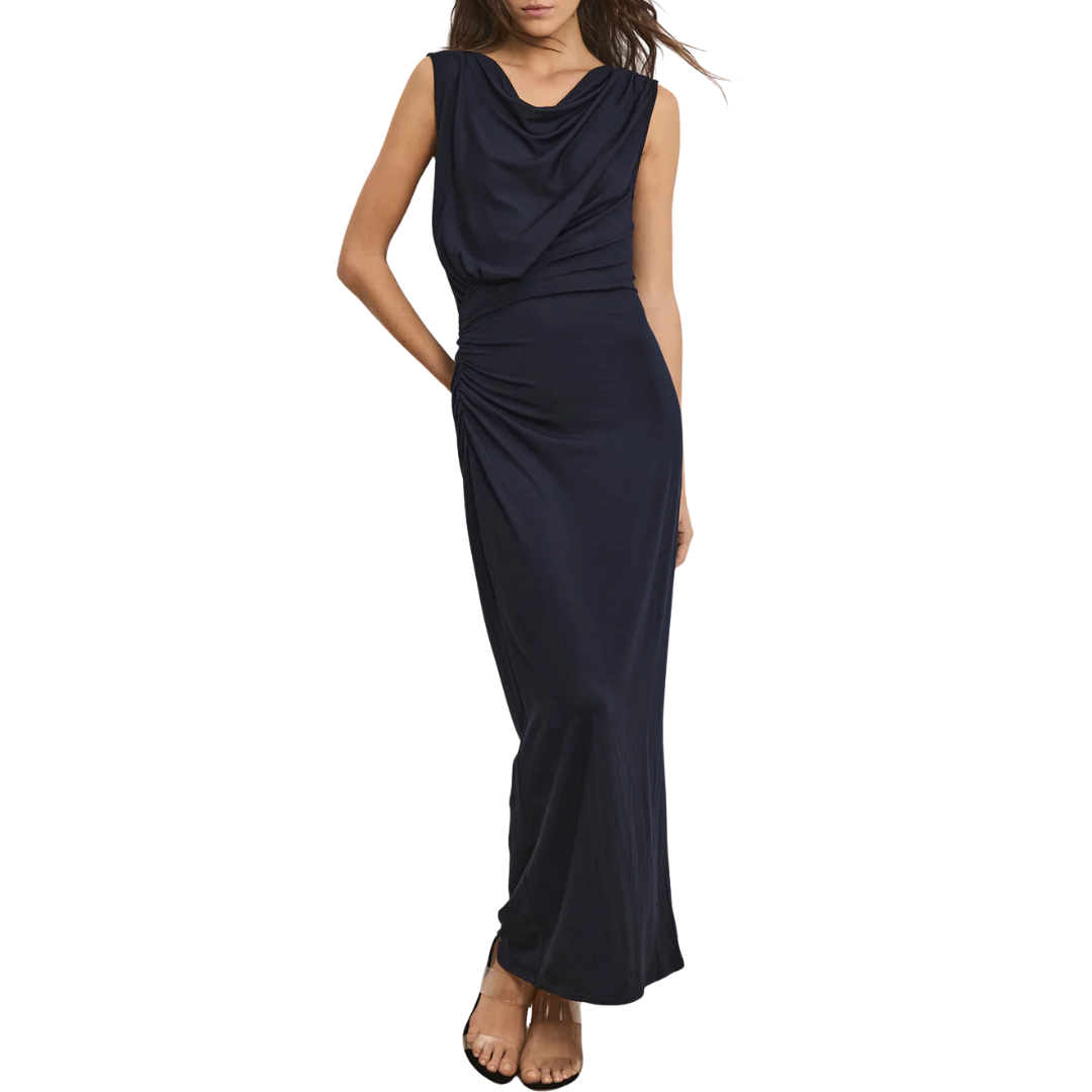 navy ruched maxi dress Esme