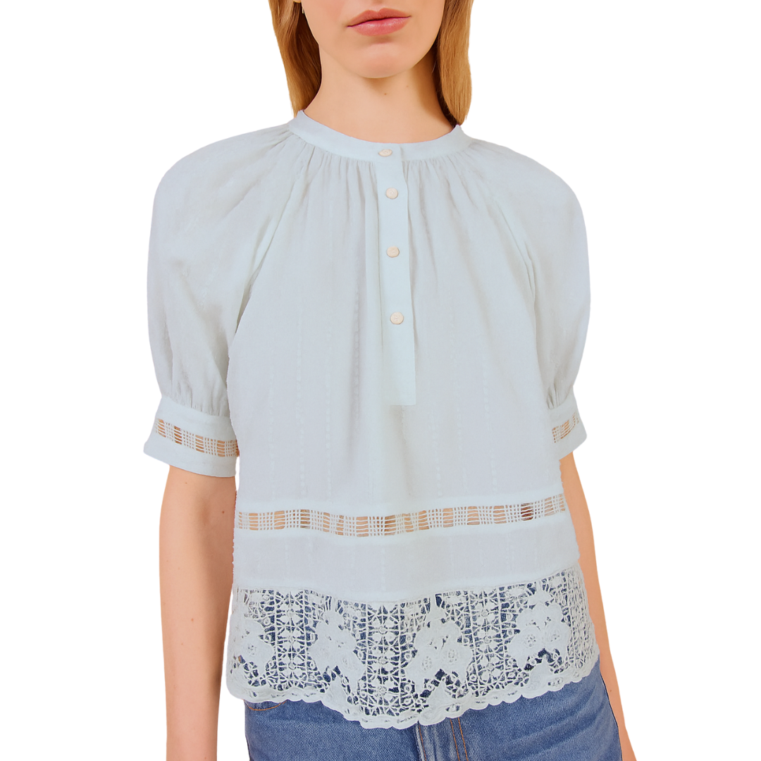 Faye Puff Sleeve Blouse in Celeste