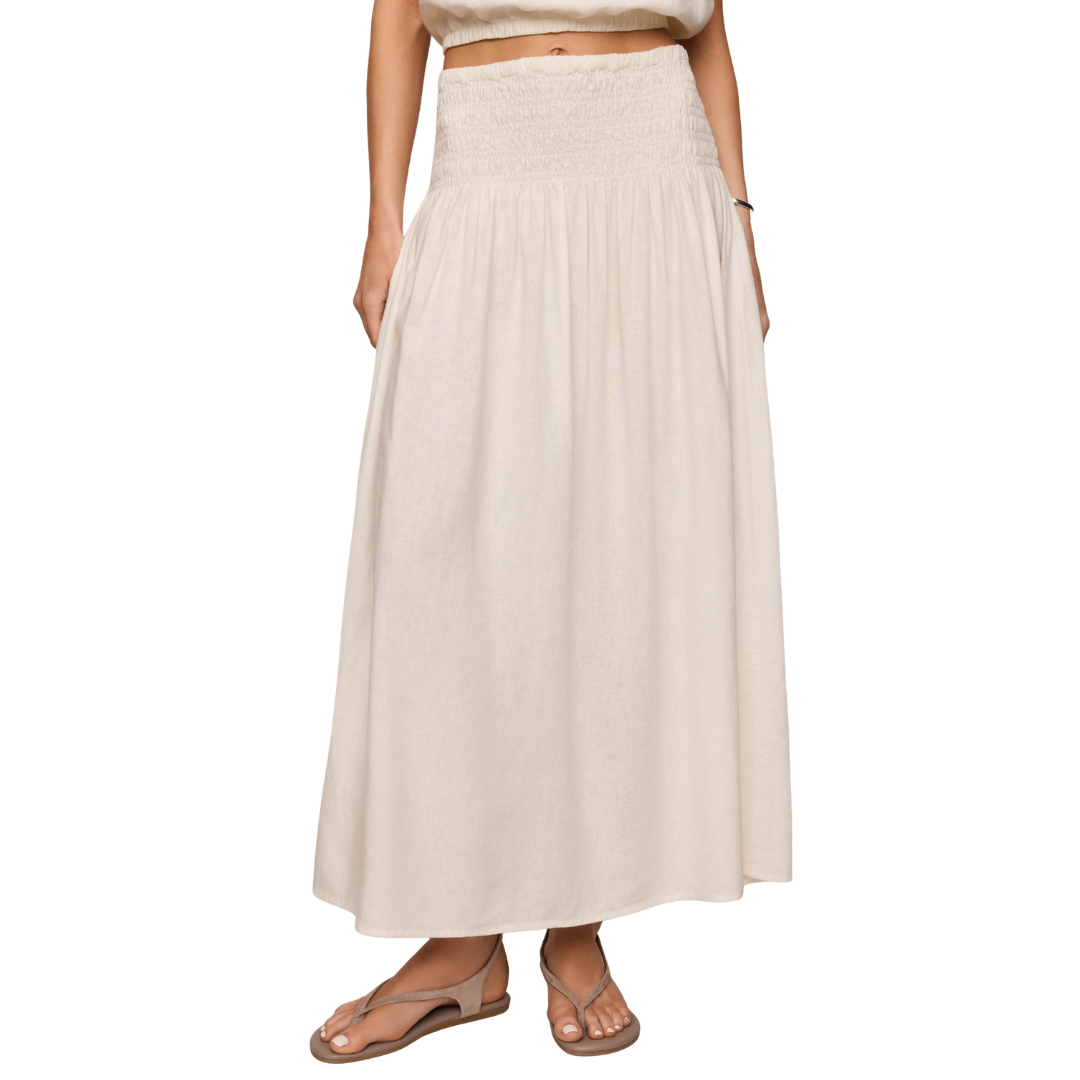 Brooke Smocked Linen Maxi Skirt in White
