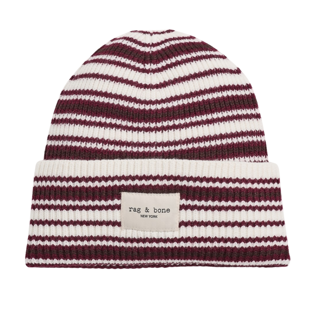 Blake Rib-Knit Stripe Beanie in Ivory Multi